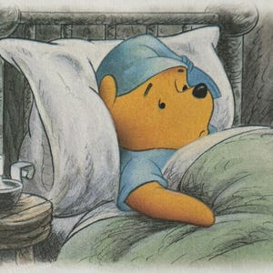 Winnie the Pooh Ready For Bed, Disney, 2000 Vintage Book Print, Bookplate