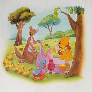 Winnie the Pooh, Roo, Piglet, Ducks, Disney, 2000 Vintage Book Print, Bookplate