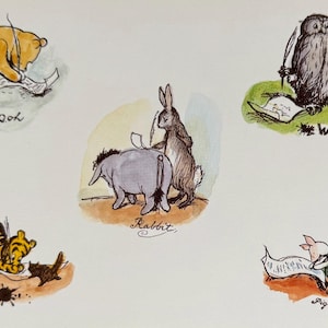 Carte postale vintage 1992 Winnie l'ourson, tigrou, lapin, bourriquet, hibou et porcelet, cochon, ours, âne
