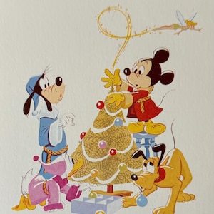 Disney, Mickey Mouse, Pluto The Dog, Donald Duck, Goofy, Christmas Tree, 1991 Vintage Postcard