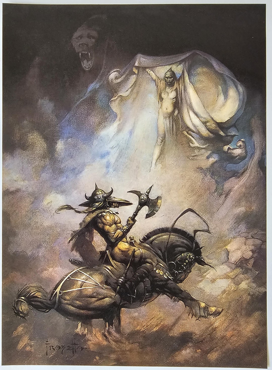 Frank Frazetta, Warrior Sitting on Horse Holding Axe, Fantasy Art