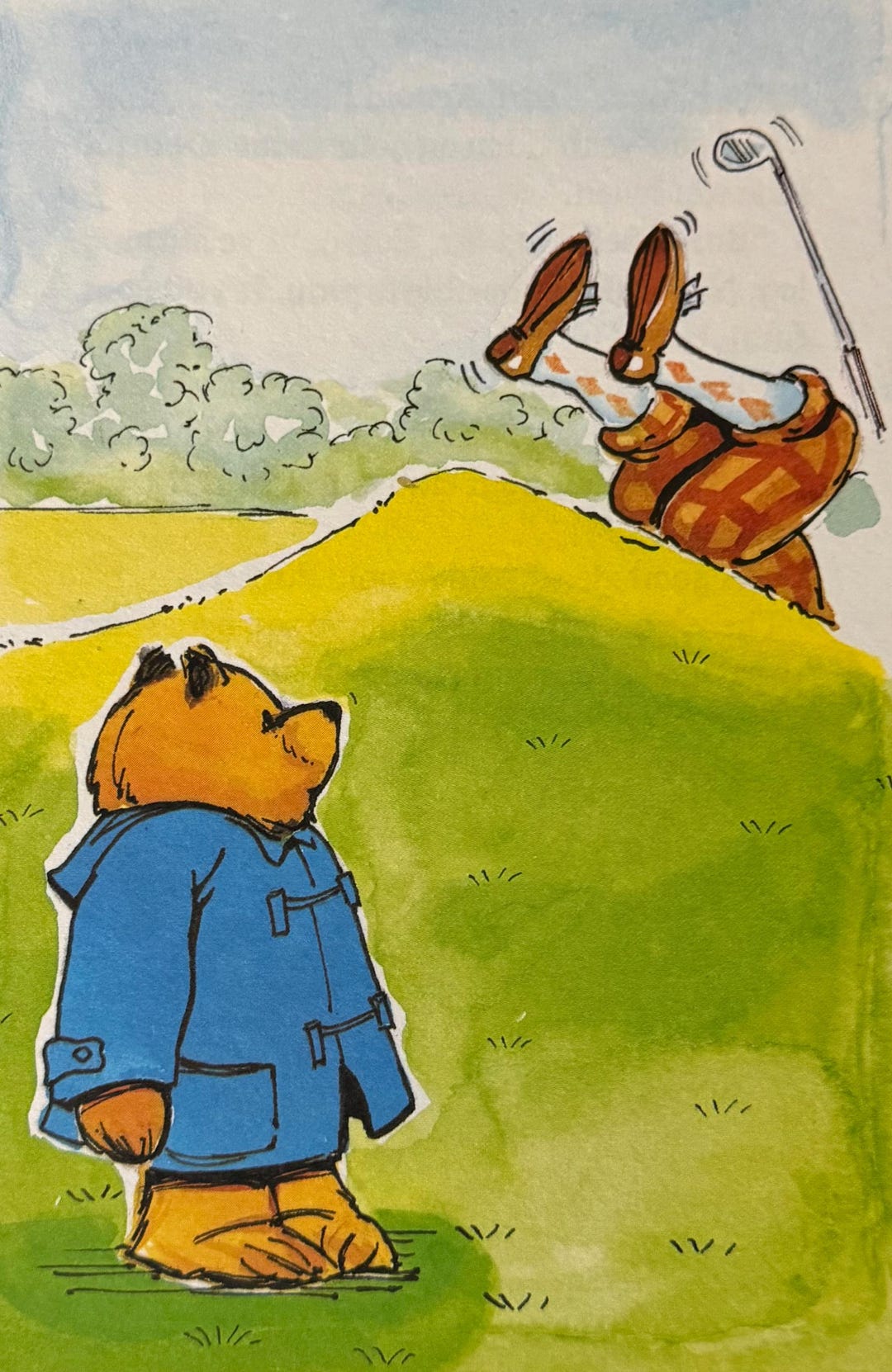 Paddington Bear, Watching Golfer Fall, 1989 Vintage Book Print