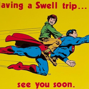Superman che vola, un viaggio fantastico, DC Comics, supereroe, 1981, cartolina d'epoca