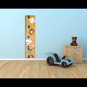 Children&#39;s room measure grow chart for kids room growth chart baseball and bat