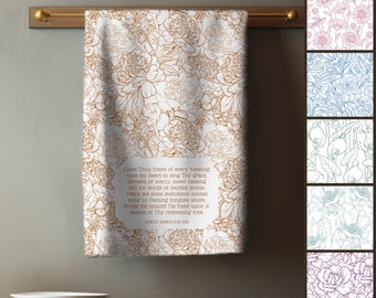 Floral Hymn Tea Towel | Cotton Kitchen Dish Cloth | Kitchen Decor | Scripture Garden Hostess Gift