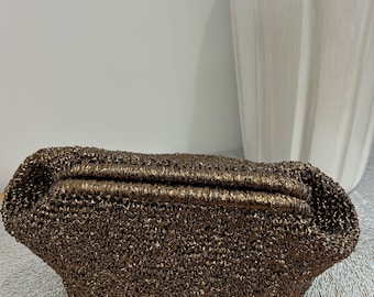 クロシェメタリックバッグ、ブロンズメタリックポーチバッグ、ハンドメイドクラッチイブニングバッグ、メタリックハンドバッグ、ブロンズウェディングクラッチバッグ、母の日ギフト