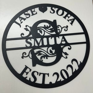 Custom Last Name Sign Monogram Letters Personalized Metal Sign Established Sign Initial Split Letter Monogram Wedding gift Housewarming Gift