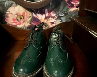 Chaussures brogues vertes style vintage pour femmes à plateforme, taille 4