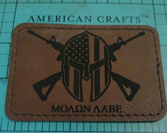 Spartan Helmet Molon Labe Leather Patch – American Flag, Rifles Design