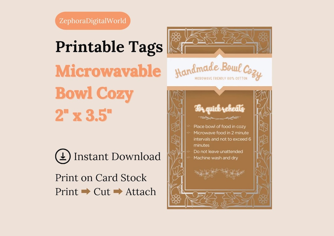 Printable Tag/care Card for Microwave Bowl Cozy Instant Download Print ...