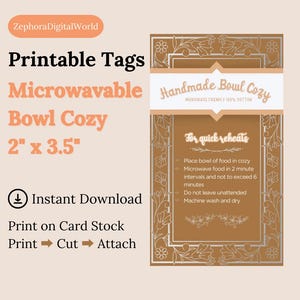 Printable Tag/Care Card for Microwave Bowl Cozy Instant Download Print Cut & Attach Handmade Homemade Item Crafts Small Entrepreneur