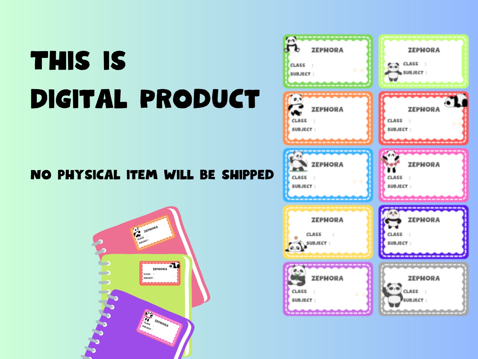 Printable Panda Notebook Label Tag for Preschool | Kinder | Elementary ...