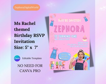 Ms Rachel Birthday Invitation Template, 5x7 (Digital Product)