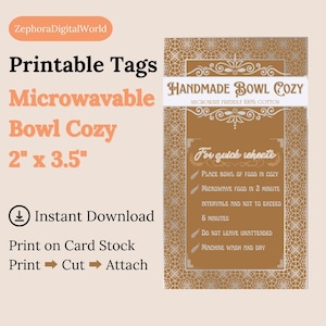 Printable Tag/Care Card for Microwave Bowl Cozy Design2 Instant Download Print Cut & Attach Handmade Homemade Item Crafts Small Entrepreneur