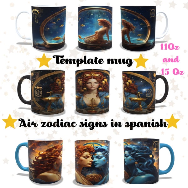 Air Zodiac Mug, Aquarius sign, Libra sign, Gemini sign, Direct download, Template Mug, coffee Air zodiac, Zodiac air signs, Aquarius.