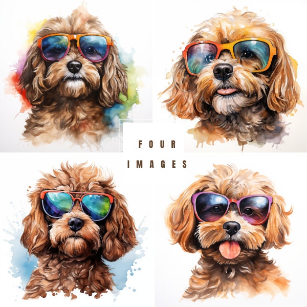 4 x Digital Cavapoo Images | Cavapoo Images | Cool Cavapoo Prints | Cavapoo Wearing Sunglasses | Digital Cavapoo Prints | Cavapoo Printable