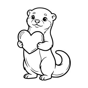 May include: A black and white cartoon illustration of an otter holding a heart. The otter is standing upright, with a smiling face and a heart-shaped object held in its paws. The image is a simple, line-art style.