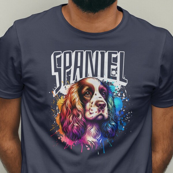 Springer Spaniel Shirt - Retro-Männer T-Shirt - Hunde Silhouette Symbol Shirt Aquarell Spaniel Druck Shirt