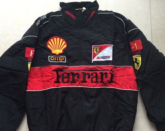 F1 Klassische schwarze Ferrari-Rennjacke – bestickte Ferrari-F1-Jacke – Retro-Streetwear-Jacke – in 3 Stilen