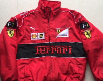 Giacca da corsa Ferrari - Giacca Ferrari F1 ricamata - Giacca streetwear retrò - In 3 stili