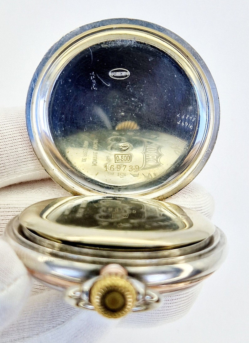 Rare vintage Orion pocket watch silver 800s. image 6