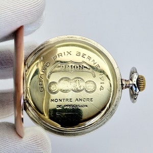 Rare vintage Orion pocket watch silver 800s. image 5