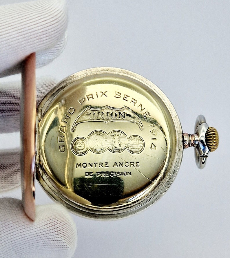 Rare vintage Orion pocket watch silver 800s. image 5