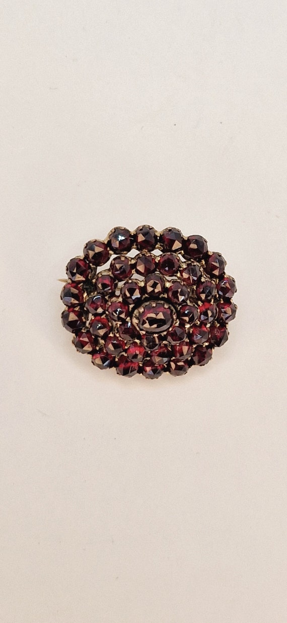 Antique Czech brooch made of garnet and tombac me… - image 1