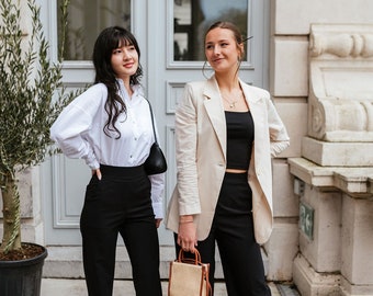 Pantalon noir à bandes taille ultra haute Vesdier