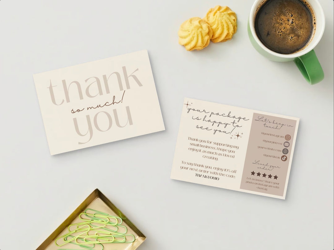 Editable Beige Business Thank You Card, Modern Printable Thanks for ...