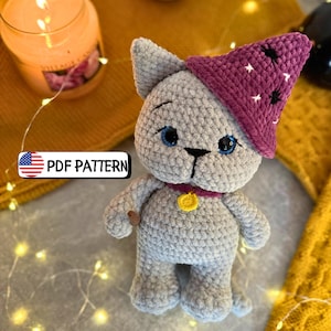 Amigurumi Cat Crochet Pattern – PDF Toy Tutorial – Cute Black Cat Plushie – DIY Halloween Crochet Decoration – Halloween Witch Cat Pattern