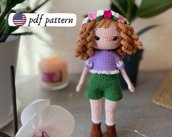 Crochet PATTERN cute doll Lily, Doll girl toy tutorial DIY, Amigurumi spring doll, Sweet crochet doll, PDF (English)