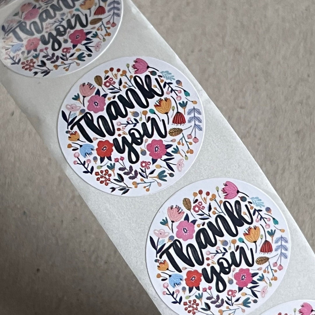 Thank You Stickers White Floral Flowers Round 1 Inch/2,5 Cm - Etsy
