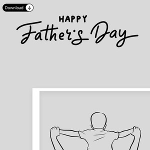 Biglietto di auguri per la festa del papà disegnato a mano con illustrazione di padre e figlio
