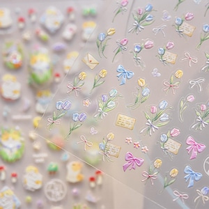 Color Tulips Glass Nails Art Stickers | Nail Decals | Nail Deco Sticker | Nail DIY Stickers | 3D embossed Self-Adhesive Nail Sticker