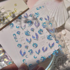 Blue Mermaid Glass Nails Art Stickers | Nail Decals | Nail Deco Sticker | Nail DIY Stickers | 3D embossed Self-Adhesive Nail Sticker