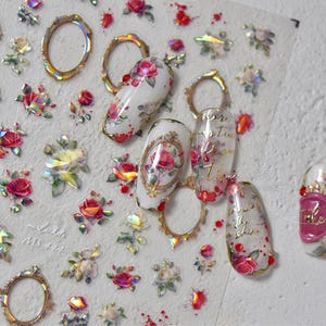 Baroque Rose Nails Art Stickers | Nail Decals | Nail Deco Sticker | Nail DIY Stickers,3D embossed Self-Adhesive Nail Stickers | DIY Nails
