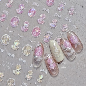 Cameo Shell Carving Nails Art Stickers | Nail Decals | Nail Deco Sticker | Nail DIY Stickers,3D embossed Self-Adhesive Nail Stickers | DIY
