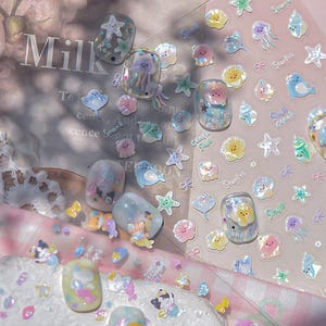Seabed Creatures Glass Nails Art Stickers | Nail Decals | Nail Deco Sticker | Nail DIY Stickers | 3D embossed Self-Adhesive Nail Sticker