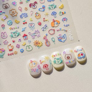 Cute Graffiti Animals Nails Art Stickers | Nail Decals | Nail Deco Sticker | Nail DIY Stickers,3D embossed Self-Adhesive Stickers | DIY Nail