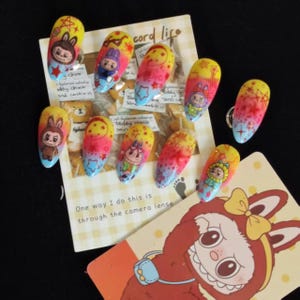 Labubu Handmade Nails, Custom Hand-Painted Acrylic Nails, Press-On Nails,  Cute Labubu Deco Nails, Labubu Nails,Gifts For Labubu Lovers.