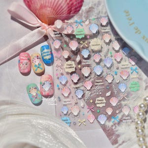 Beach shells Glass Nails Art Stickers | Nail Decals | Nail Deco Sticker | Nail DIY Stickers | 3D embossed Self-Adhesive Nail Sticker