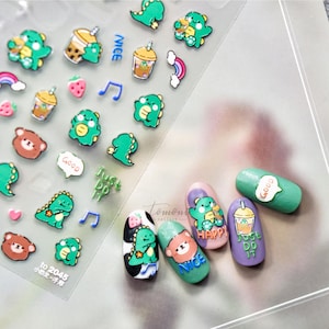 Cute Dinosaur Glass Nails Art Stickers | Nail Decals | Nail Deco Sticker | Nail DIY Stickers | 3D embossed Self-Adhesive Nail Sticker