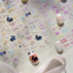 Colorful Bow Glass Nails Art Stickers | Nail Decals | Nail Deco Sticker | Nail DIY Stickers | 3D embossed Self-Adhesive Nail Sticker