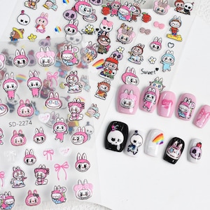 Labubu Nails Art Stickers | Nail Decals | Nail Deco Sticker | Nail DIY Stickers | 3D embossed Self-Adhesive Nail Sticker
