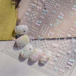 Lace Bow Glass Nails Art Stickers | Nail Decals | Nail Deco Sticker | Nail DIY Stickers | 3D embossed Self-Adhesive Nail Sticker
