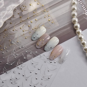Gold and Silver Star Necklace Nails Art Stickers | Nail Decals | Nail Deco Sticker | Nail DIY Stickers,3D embossed Self-Adhesive Stickers
