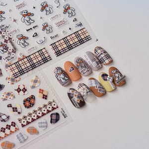 Cute Plaid Nails Art Stickers | Nail Decals | Nail Deco Sticker | Nail DIY Stickers,3D embossed Self-Adhesive Stickers | DIY Nail Stickers