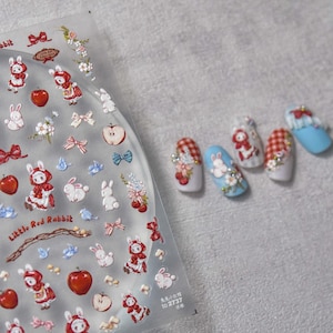 Apple Bunny Nails Art Stickers | Nail Decals | Nail Deco Sticker | Nail DIY Stickers,3D embossed Self-Adhesive Stickers | DIY Nail Stickers