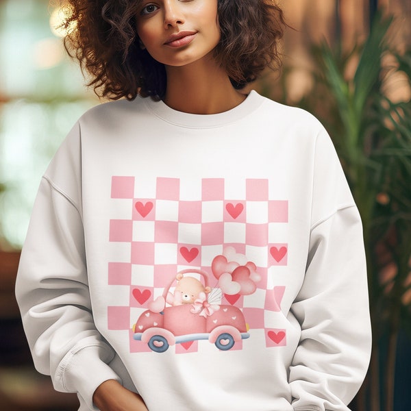 Super Cute Valentines Day Sweatshirt, Valentines Shirts For Her,Valentines Gift, Valentine Teddy Bear, Valentine Gifts, Checkers Sweatshirt